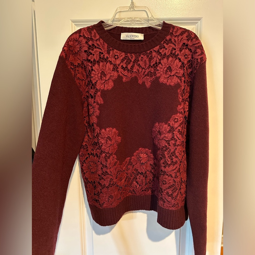 Valentino burgundy sweater with lace appliqué